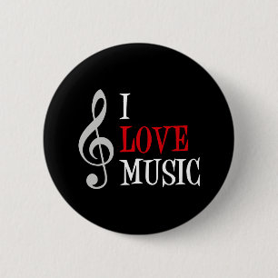 Badge Rond 5 Cm Bouton "I Love Music"