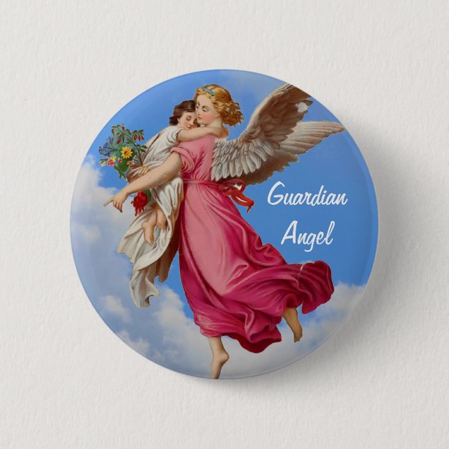 Badge Rond 5 Cm Bouton inspiré d'ange gardien et d'enfant (Devant)
