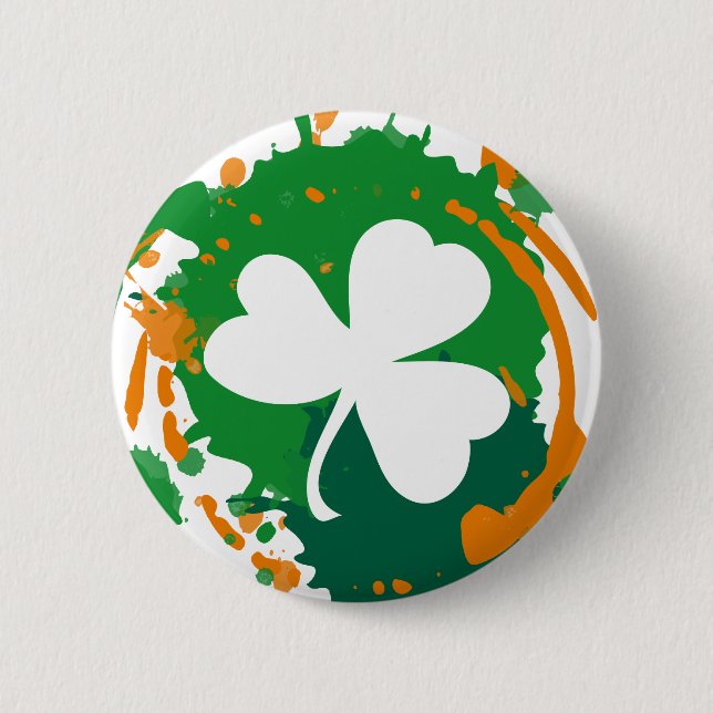 Badge Rond 5 Cm Bouton irlandais de trèfle d'encre (Devant)
