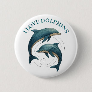 Badge Rond 5 Cm Bouton - J'aime les dauphins
