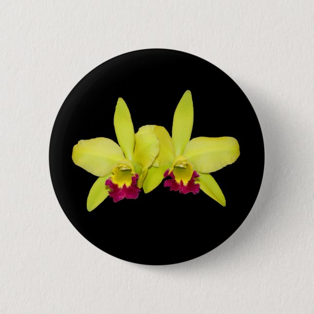 Badge Rond 5 Cm Bouton, JAUNE et PURPLE_CATTLEYAS (Devant)