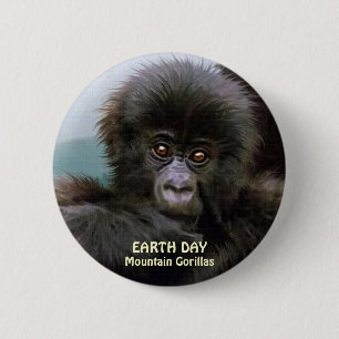 Badge Rond 5 Cm Bouton JOUR DES TERRES de Baby Mountain Gorilla