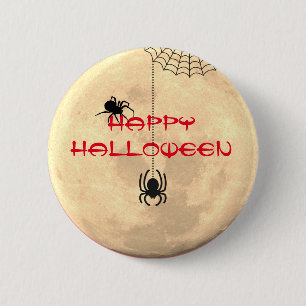 Badge Rond 5 Cm Bouton Joyeux Araignée Pleine lune Halloween