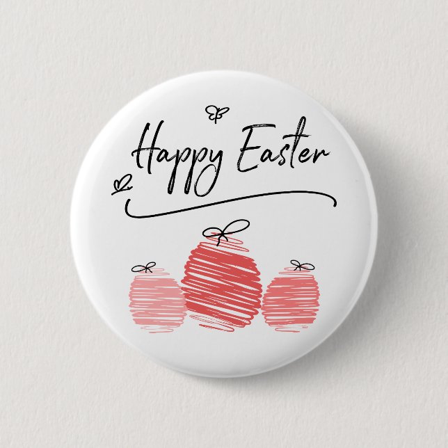 Badge Rond 5 Cm Bouton Joyeux Doodle Oeuf de Pâques (Devant)