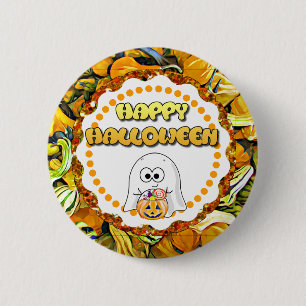 Badge Rond 5 Cm Bouton Joyeux Halloween Fantôme et Citrouilles