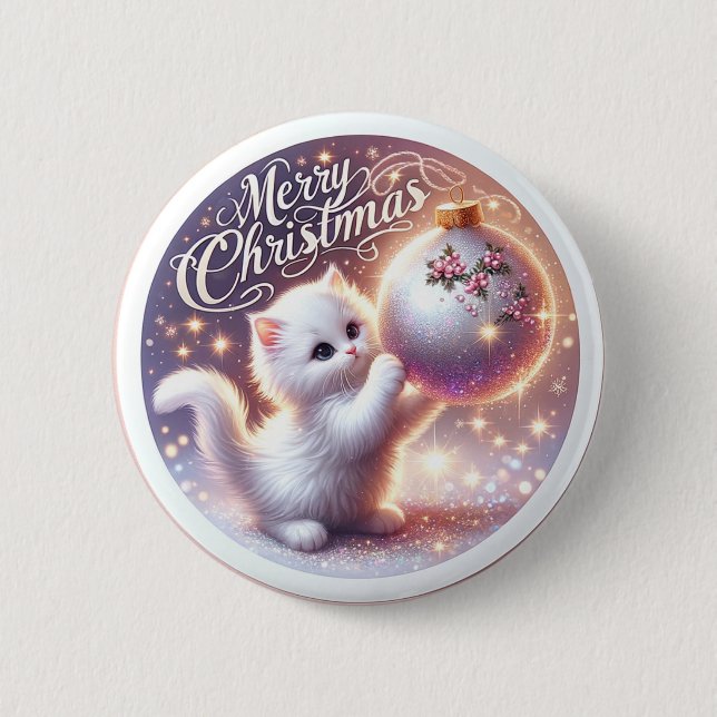 Badge Rond 5 Cm Bouton Joyeux Noël avec chaton (Devant)