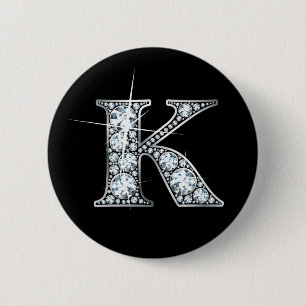 Badge Rond 5 Cm Bouton "K" Faux-"Diamond Bling"
