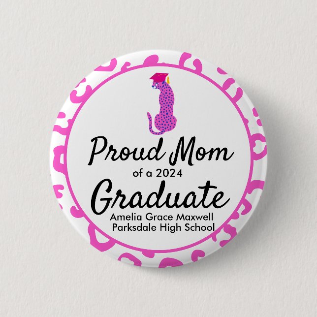 Badge Rond 5 Cm Bouton Léopard Rose Pier Maman (Devant)