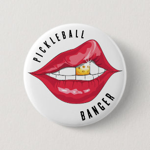 Badge Rond 5 Cm Bouton Lèvres rouges Pickleball Banger