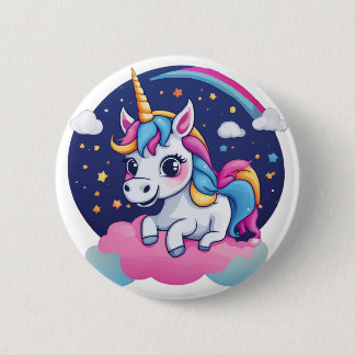Badge Rond 5 Cm Bouton Licorne Joyeuse et Fantaisiste sur Nuage Ro