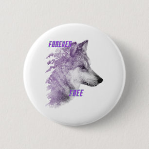 Badge Rond 5 Cm Bouton Loup Violet pour toujours libre