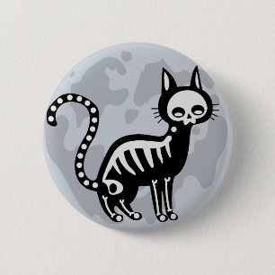 Badge Rond 5 Cm Bouton Lune de chat noir Skeleton