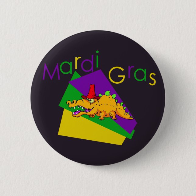 Badge Rond 5 Cm Bouton Mardi Gras Gator (Devant)