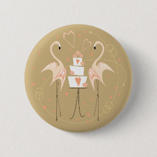 Badge Rond 5 Cm Bouton Mariage Flamant rose