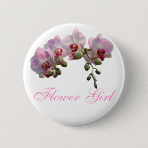 Badge Rond 5 Cm bouton mariage fleurs d'orchidée rose