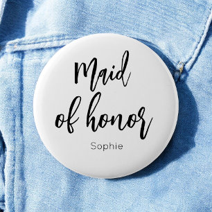 Badge Rond 5 Cm Bouton Mariage noir blanc de la femme d'honneur