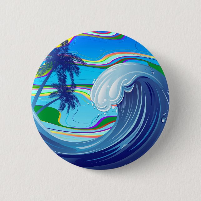Badge Rond 5 Cm Bouton Mer Ocean Big Wave Water (Devant)