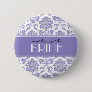 Badge Rond 5 Cm Bouton Mère de la mariée Damask dans le violet