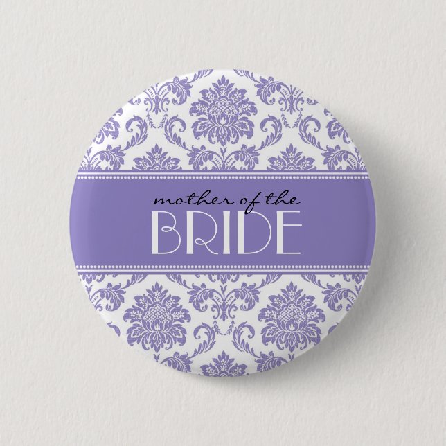 Badge Rond 5 Cm Bouton Mère de la mariée Damask en violet (Devant)