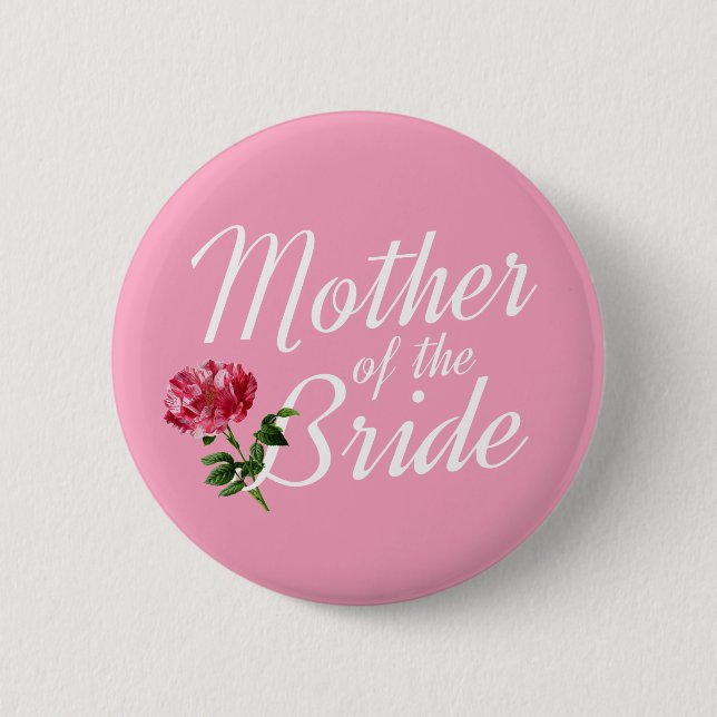 Badge Rond 5 Cm Bouton Mère de la mariée Mariage Calligraphie Pin (Devant)