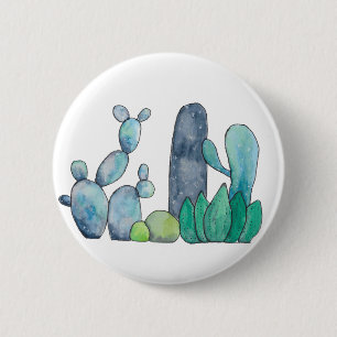 Badge Rond 5 Cm Bouton mignon de cactus d'aquarelle