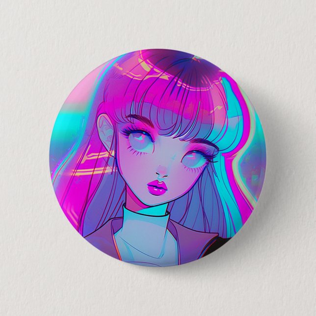 Badge Rond 5 Cm Bouton mignon Neon Anime Girl (Devant)