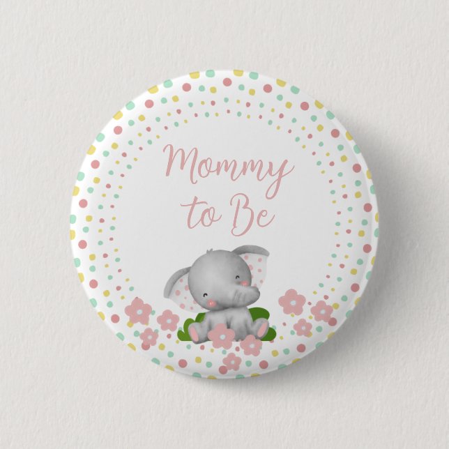 Badge Rond 5 Cm Bouton Mommy to Be Baby shower - Eléphant rose (Devant)