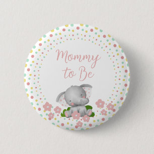 Badge Rond 5 Cm Bouton Mommy to Be Baby shower - Eléphant rose