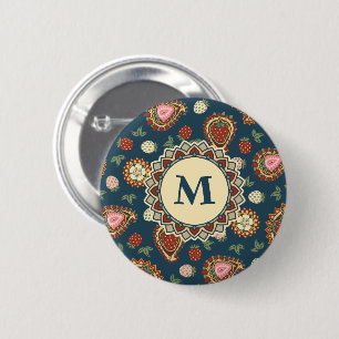 Badge Rond 5 Cm Bouton Motif de fraise Paisley