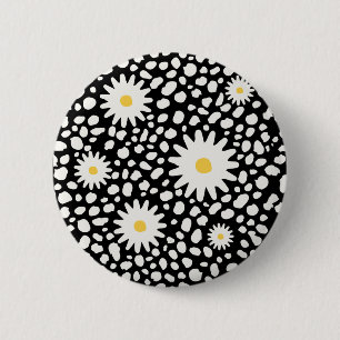 Badge Rond 5 Cm Bouton Motif floral noir