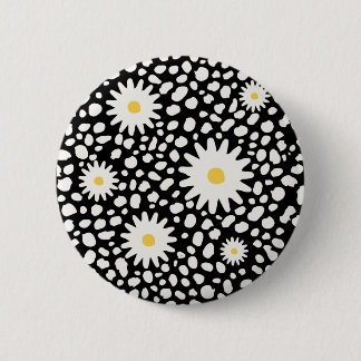 Badge Rond 5 Cm Bouton Motif floral noir