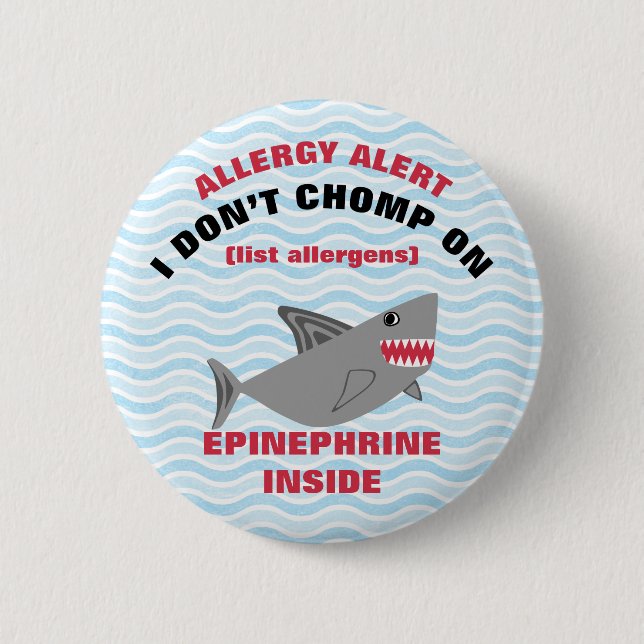 Badge Rond 5 Cm Bouton multiple de requin d'alerte d'allergie (Devant)