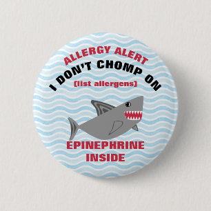 Badge Rond 5 Cm Bouton multiple de requin d'alerte d'allergie