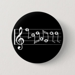 Badge Rond 5 Cm Bouton musical du chanteur Soprano (noir)