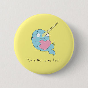 Badge Rond 5 Cm Bouton Narwhal Câlin Coeur Saint Valentin