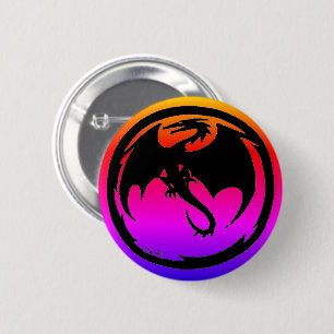 Badge Rond 5 Cm Bouton néon Dragon noir