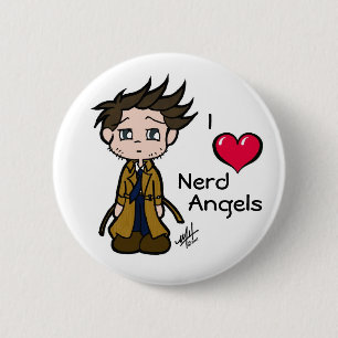 Badge Rond 5 Cm Bouton nerd d'anges d'amour