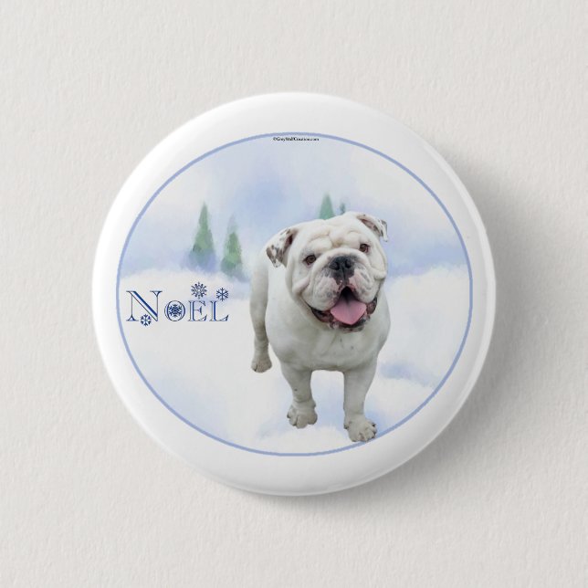 Badge Rond 5 Cm Bouton Noel Bulldog (Devant)