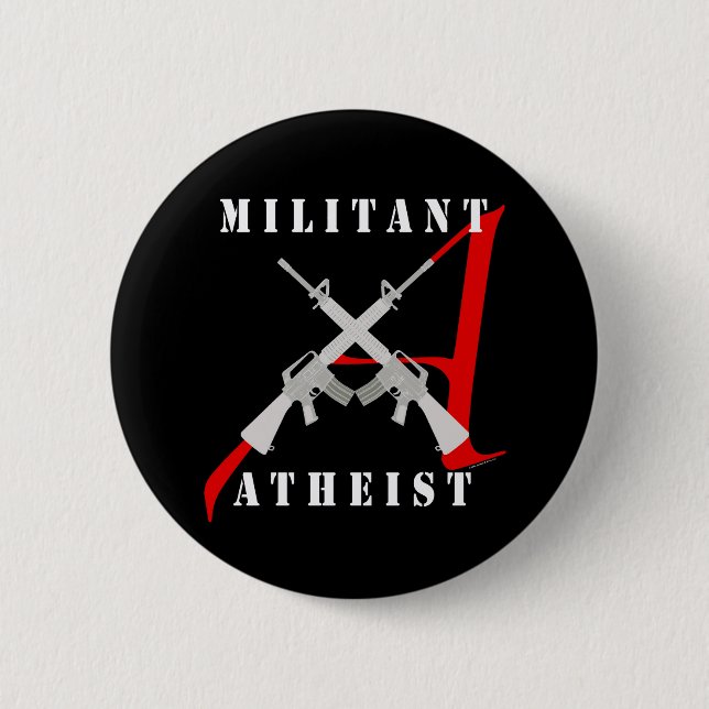 Badge Rond 5 Cm Bouton noir athée militant (Devant)