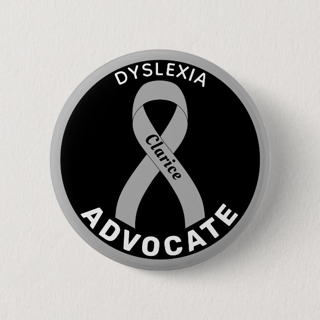 Badge Rond 5 Cm Bouton noir Dyslexia Advocate Ribbon (Devant)