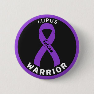 Badge Rond 5 Cm Bouton noir Lupus Warrior Ribbon