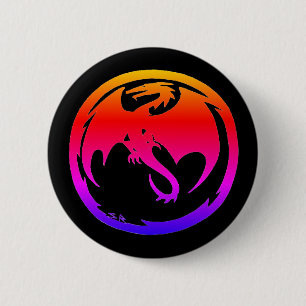 Badge Rond 5 Cm Bouton noir Neon Dragon