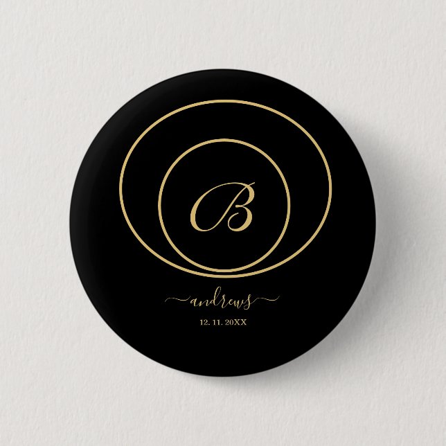 Badge Rond 5 Cm Bouton noir or personnalisé (Devant)