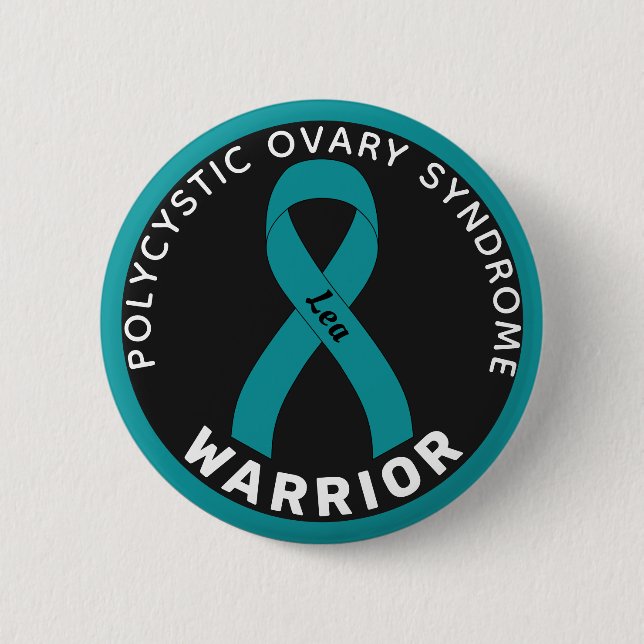 Badge Rond 5 Cm Bouton noir PCOS Warrior Ribbon (Devant)