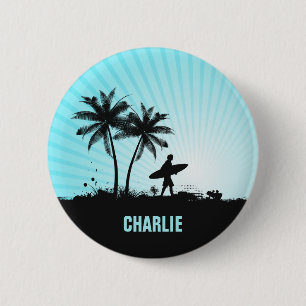 Badge Rond 5 Cm Bouton Nom personnalisé du surfeur de plage