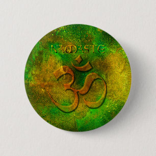 Badge Rond 5 Cm Bouton Or Vert Namaste