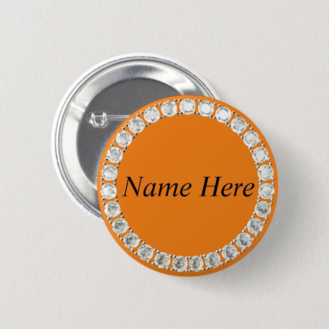 Badge Rond 5 Cm Bouton orange strass personnalisable (Devant & derrière)