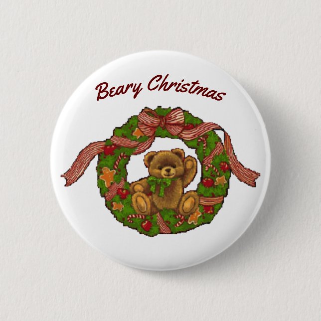 Badge Rond 5 Cm Bouton Ours Dans La Couronne (Devant)