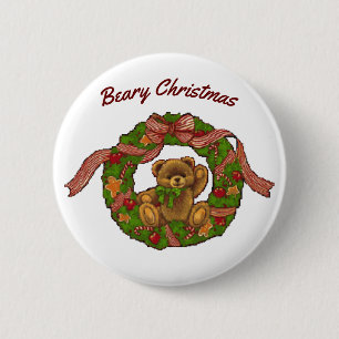 Badge Rond 5 Cm Bouton Ours Dans La Couronne