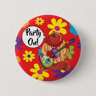 Badge Rond 5 Cm Bouton Ours Guitare super
